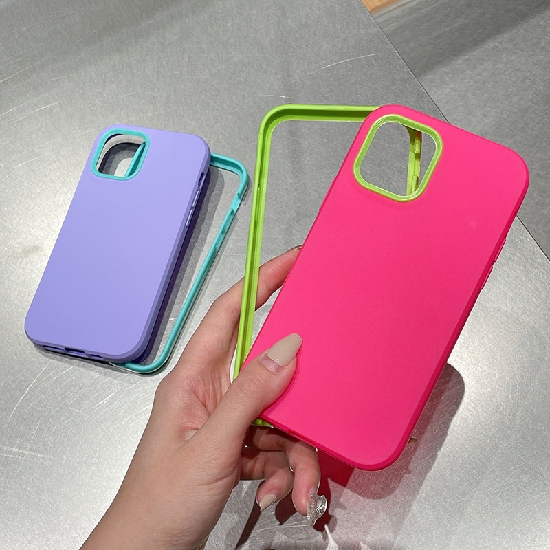 iPhone Case Liquid Silicone Skin Feel Three-in-One  for iPhone 13 pro max 12 11 pro max 7 8 plus Candy Color shockproof case