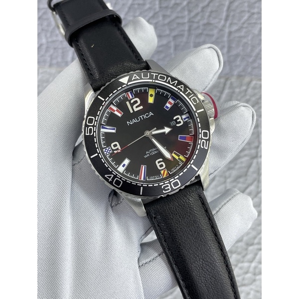 nautica napjbf911 automatic original pria kulit hitam