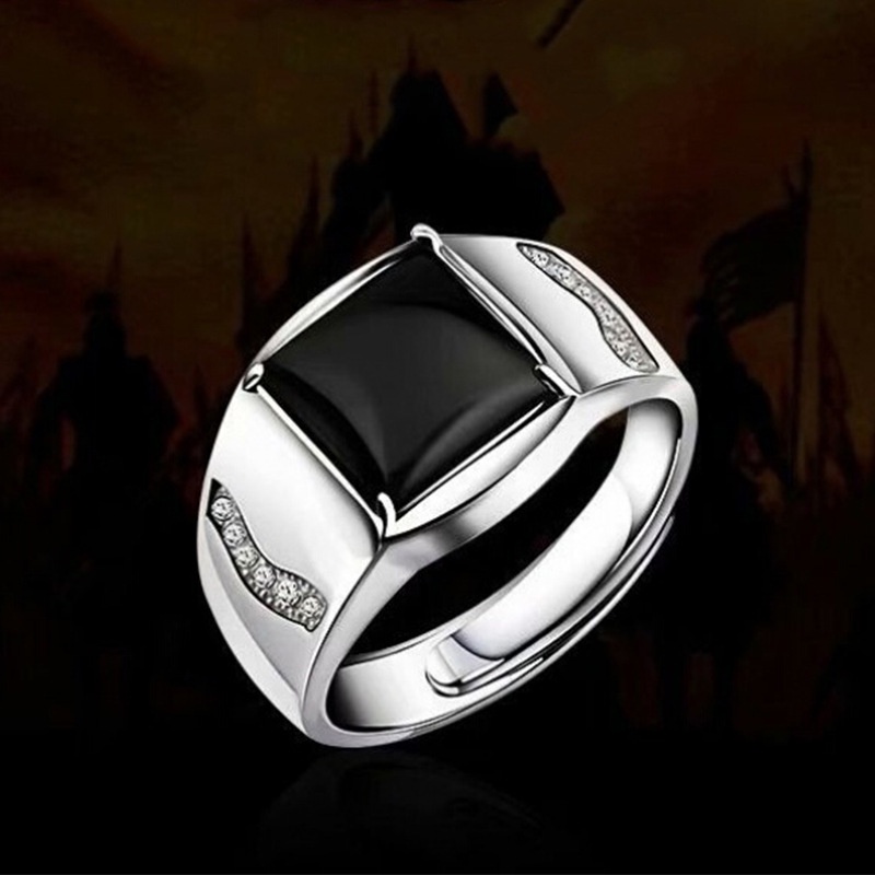 Cincin Jari Onyx Hitam Perak Dapat Disesuaikan Untuk Hadiah Pacar