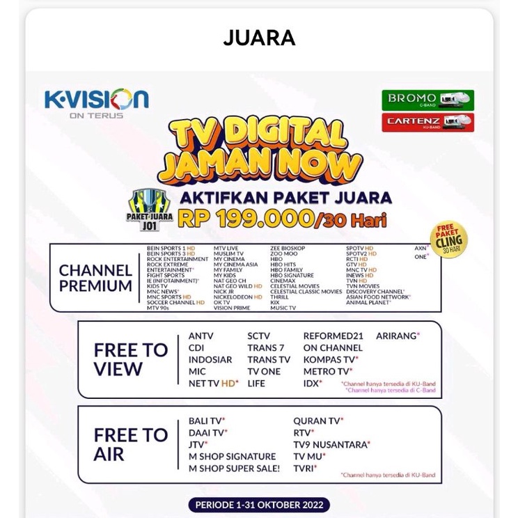 Paket Juara K vision 30 hari Juara K-vision