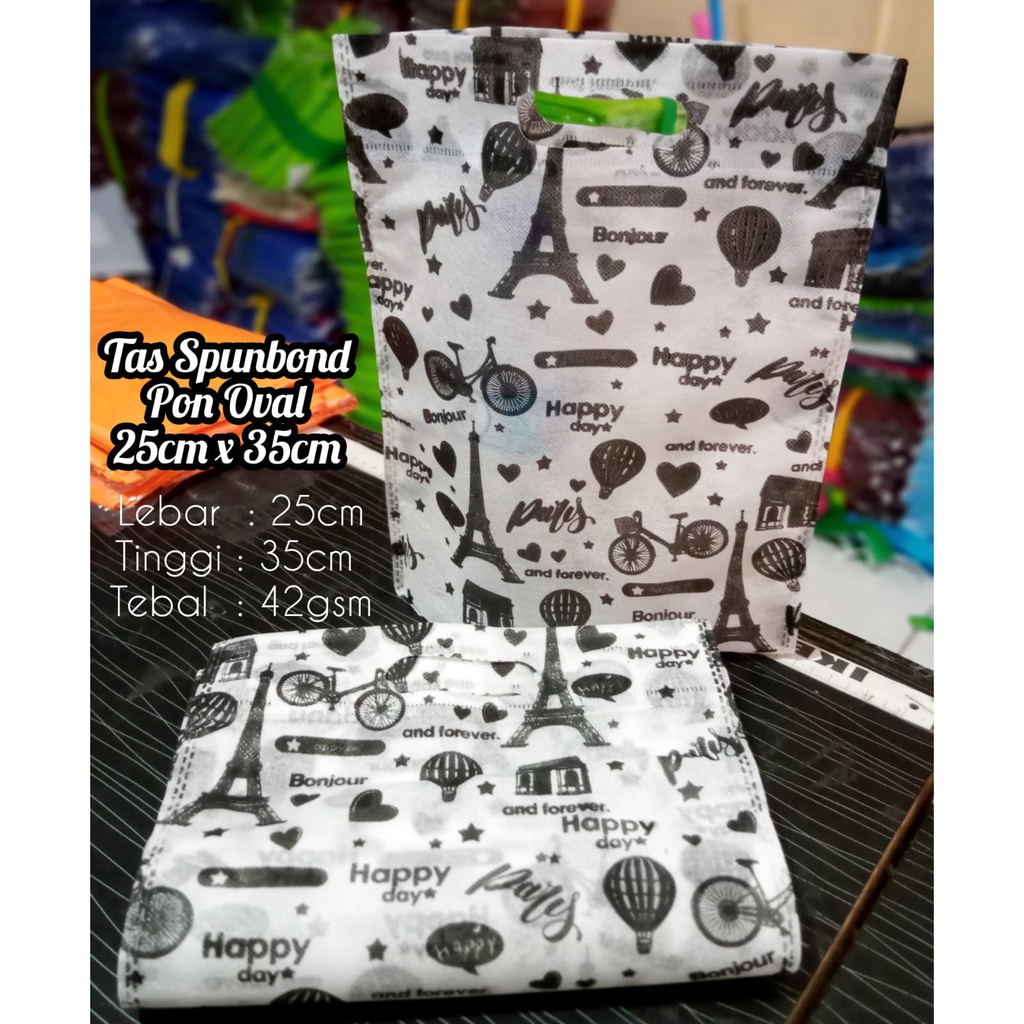

( PER PCS ) Tas Goodie Bag /Tas Spundbond Motif /Tas Kain Motif PARIS 25x35x8 I 30x40x8 I 38x45x8