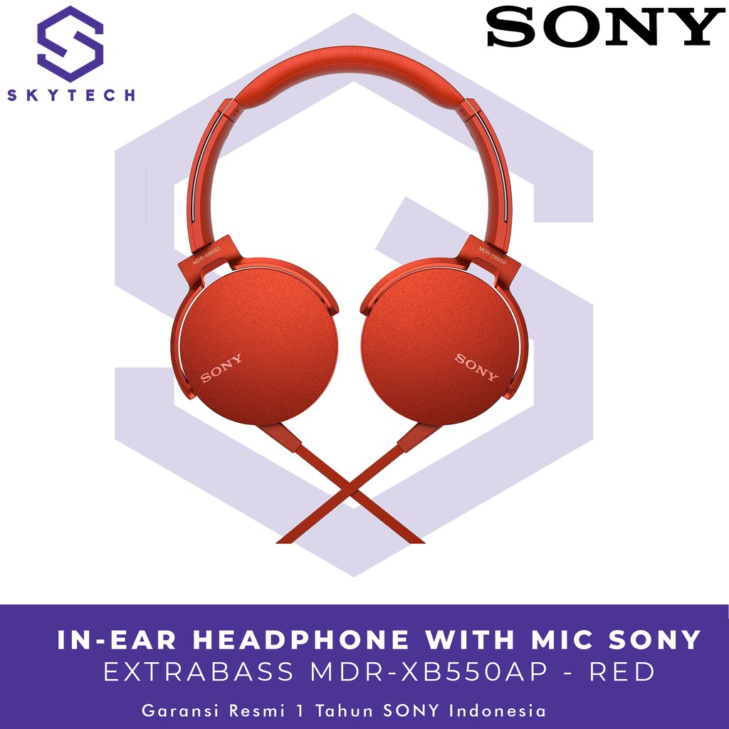 HEADSET SONY MDR XB550AP WITH MIC RED ORIGINAL GARANSI RESMI