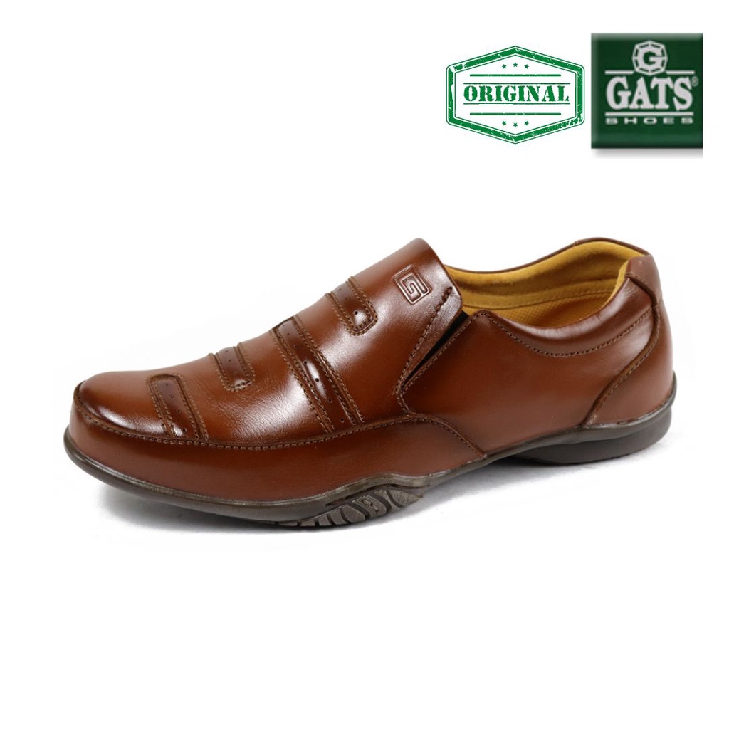 Sepatu Pantofel Pria Kulit Sapi asli Model Slip on Casual Santai formal kerja Kasual kantor original GATS GP0003 Hitam Tan