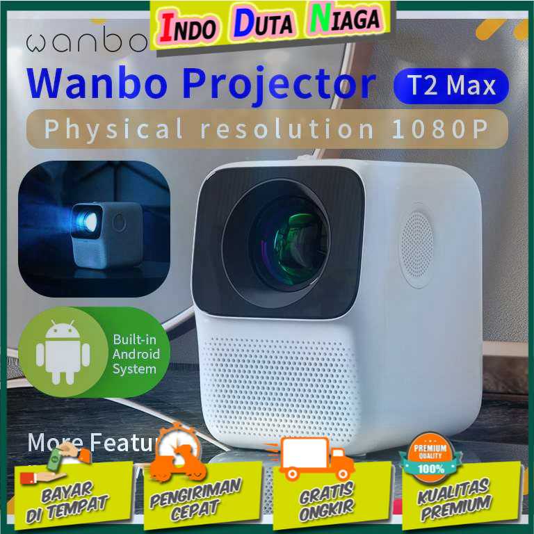 IDN TECH - Wanbo T2 Max Proyektor Mini Home Projector Android 1080P 5000 Lumens