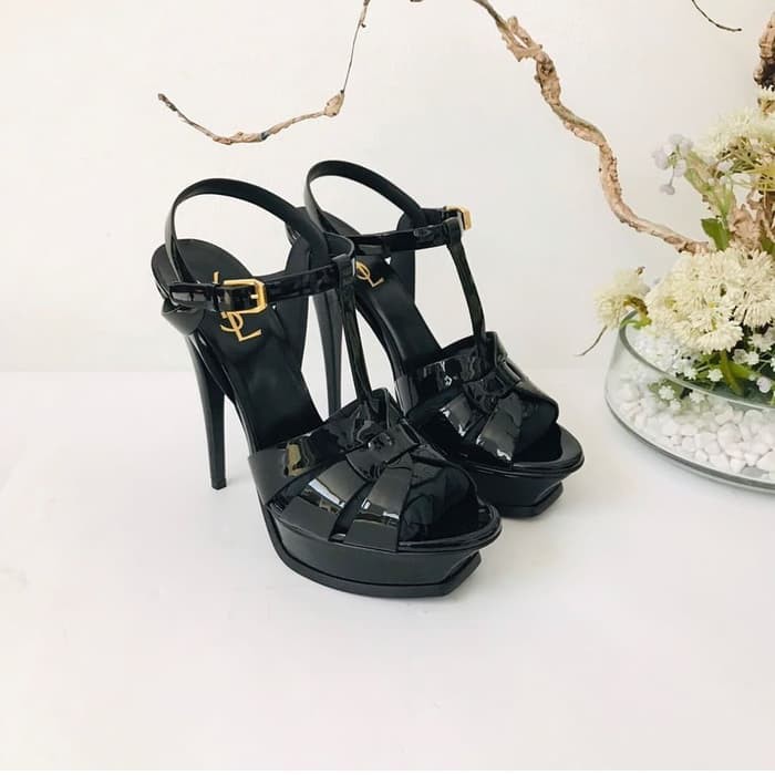 YSL Tribute Heels in Black Patent