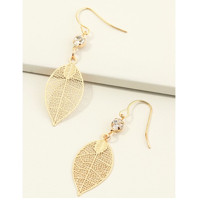 LRC Anting Gantung Fashion Gold Color Hollow And Diamond Earrings K27006