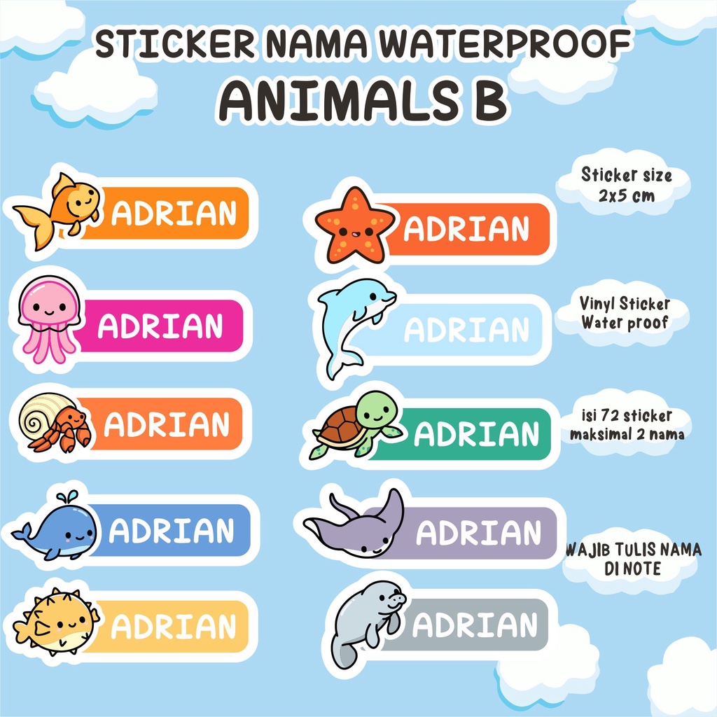

ANIMALS B HEWAN LAUT STICKER NAMA ISI 80 WATERPROOF
