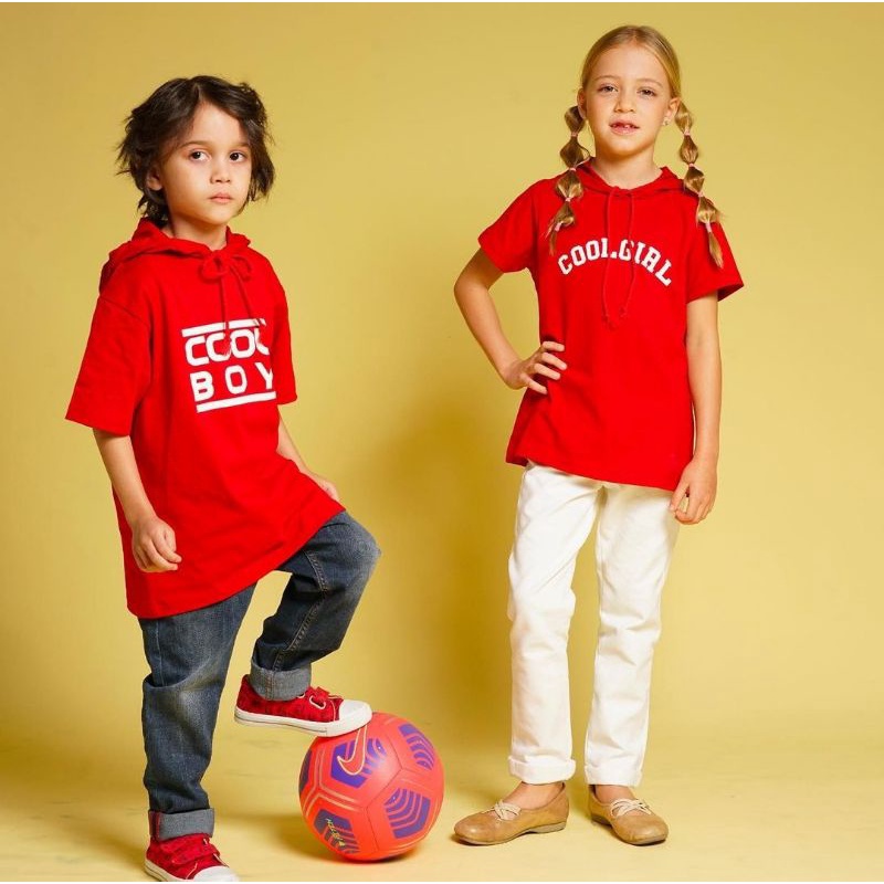 Cool Girl Kaos Hoodie Anak Perempuan Merah-Hijau