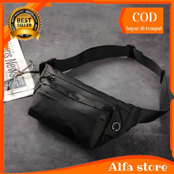 Tas Selempang Pria sling bag anti air Bahan Waterproof tas dada bahu cowok hitam sb50