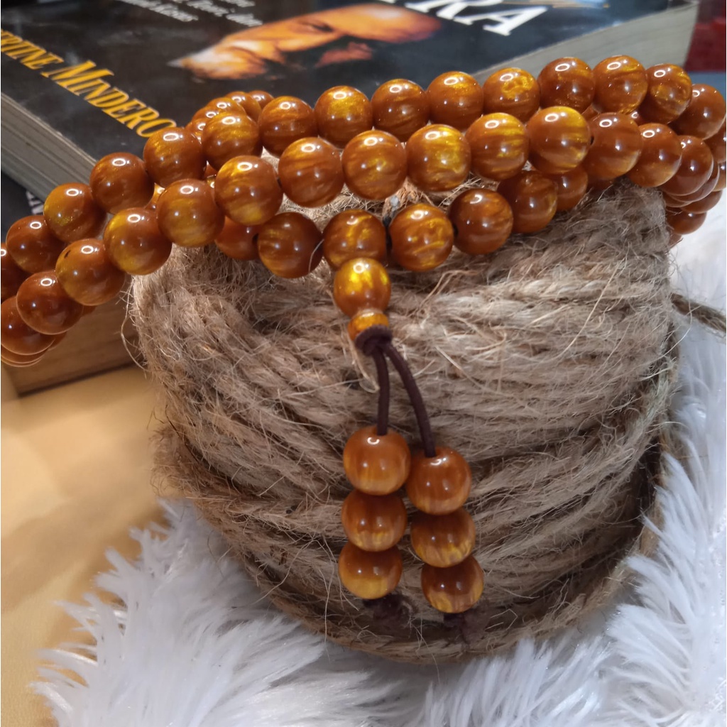 Kalung Tasbih Japamala 108 Batu Kayu Getah Pinus