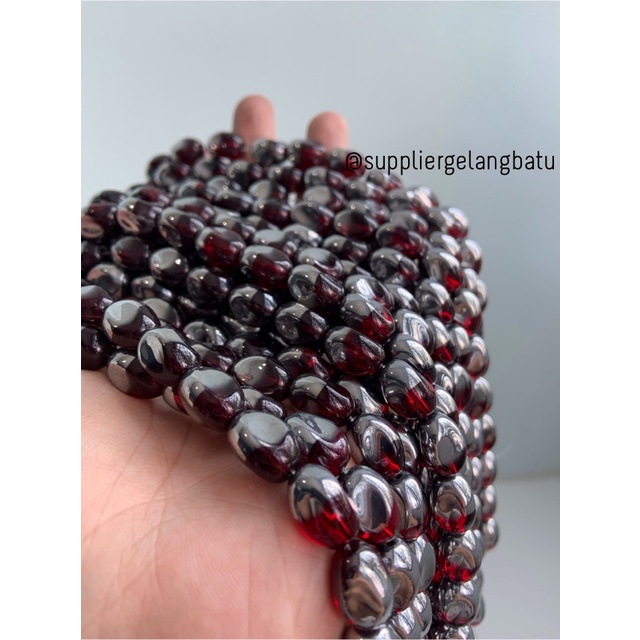 kristal CEKO KACANG SILVER RED 10mm MERAH perak oval cutting string