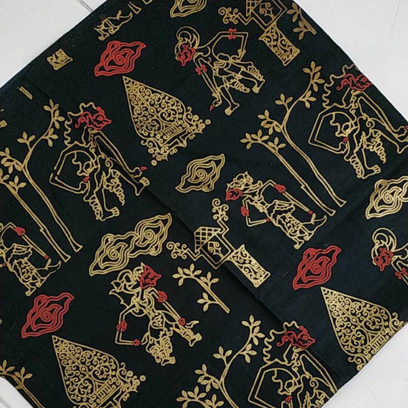 KAIN BATIK WAYANG PUNAKAWAN HITAM MOTIF EMAS-MERAH