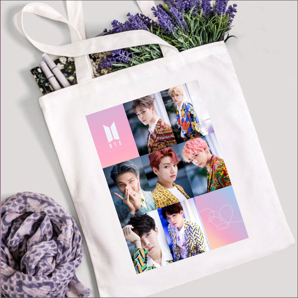 (READY STOK) TOTE BAG KPOP BTS - BAHAN KANVAS - 30  X 40 CM - BTS IDOL