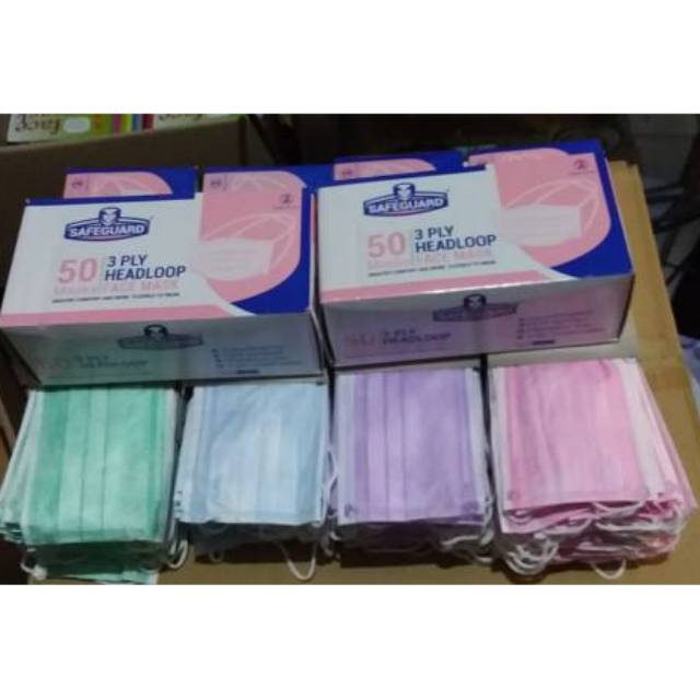 masker 3ply headloop/hijab safeguard isi 50