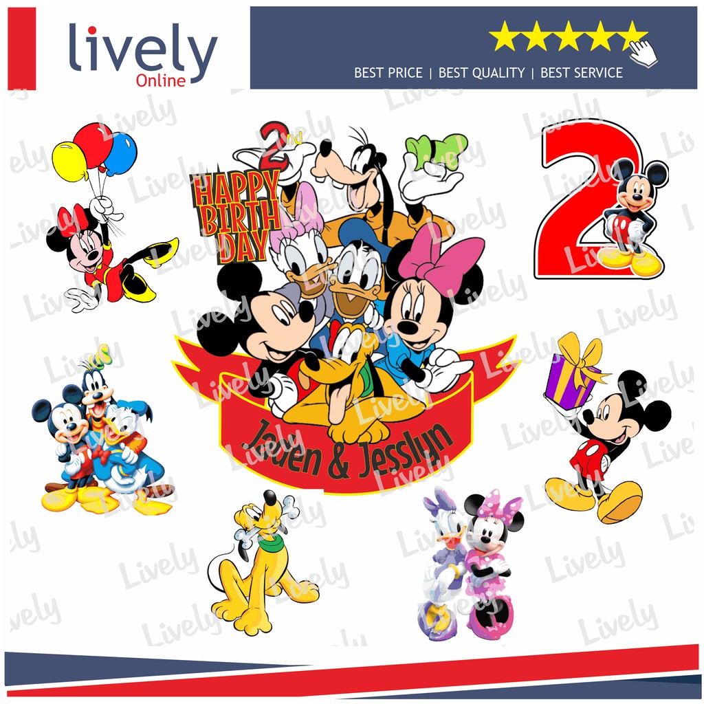 CUSTOM NAMA HIASAN KUE ULANG TAHUN MICKEY AND FRIENDS CAKE TOPPER KARAKTER HAPPY BIRTHDAY