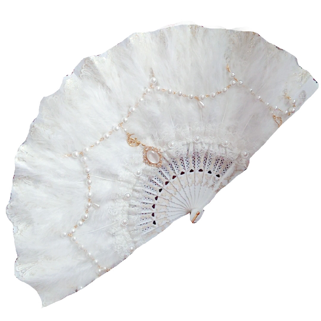 Kipas Lipat  Gaya Lolita Eropa Dengan  Hiasan  Bulu Dan Bunga 