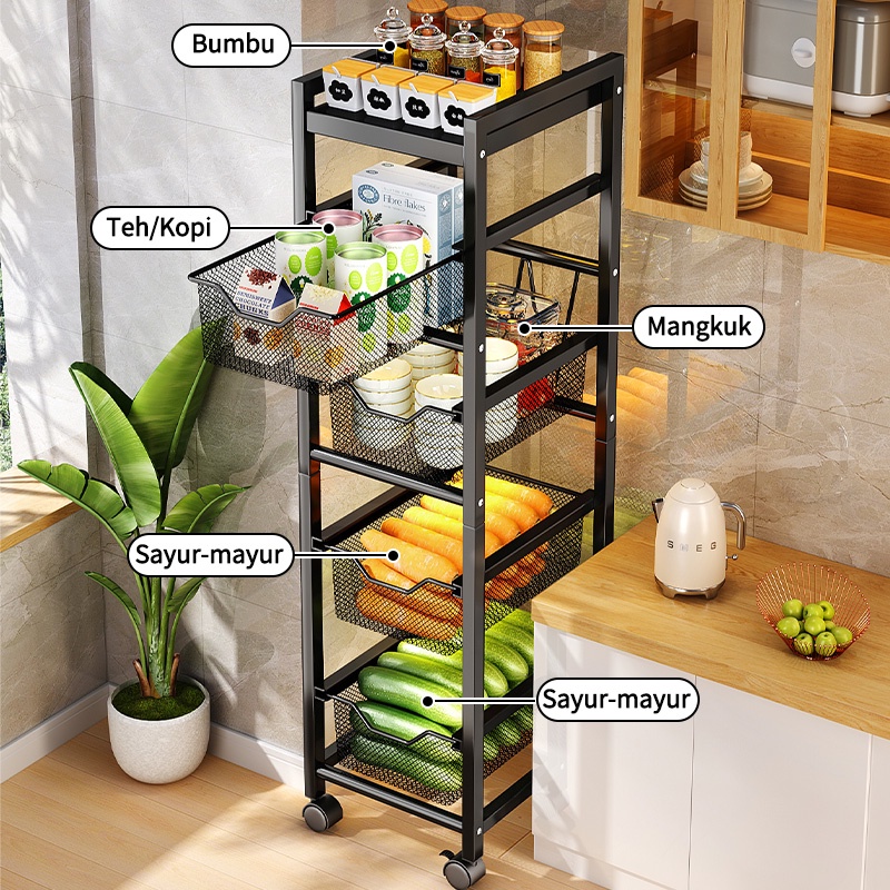 Rak Dapur Stainless Steel Rak Penyimpanan Troli Ruang Sempit Rak Kantor Rak Dapur