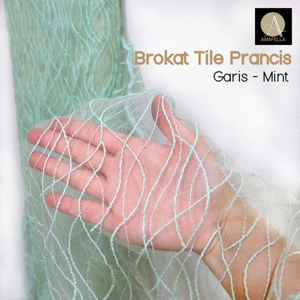 1/2 meter Kain Brokat Tile Prancis Motif Garis Warna Mint