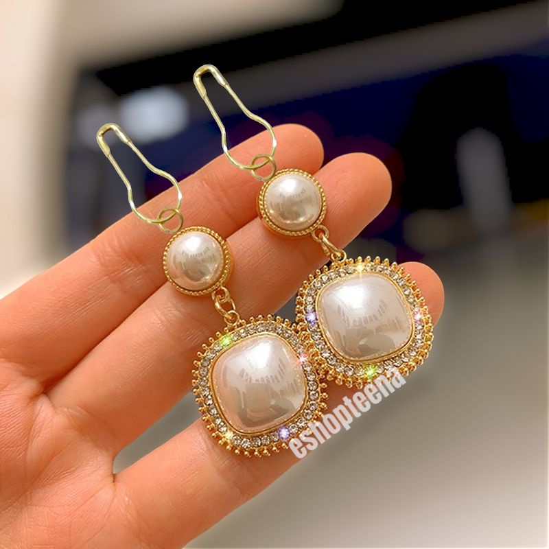 A149 anting petak mata pearl gold_anting jilbab