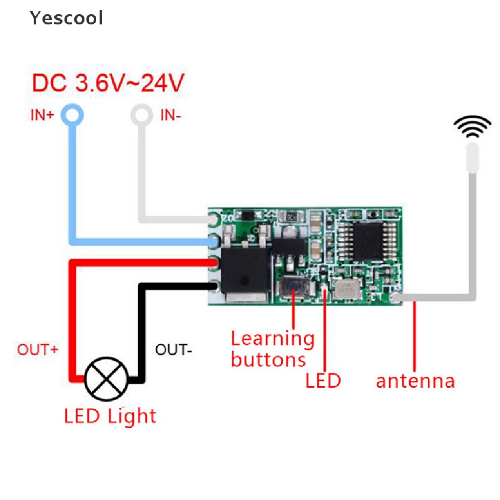 Yescool Modul relay receiver RF wireless 433Mhz 1CH Untuk remote control