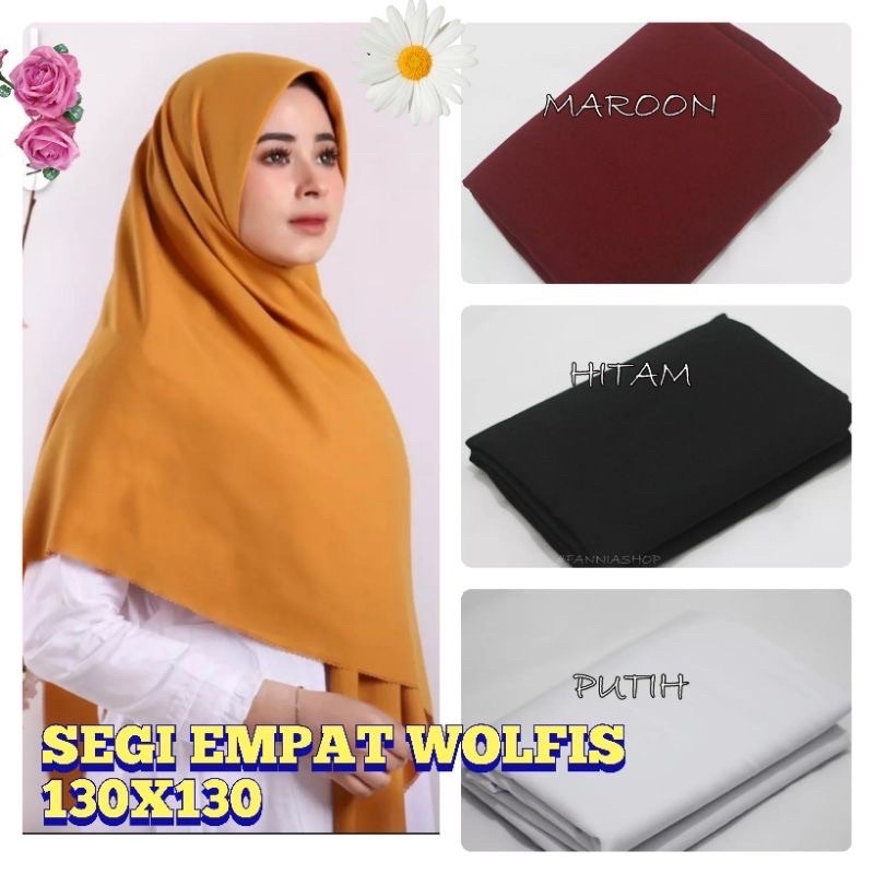 Hijab Segi Empat Wolfis 130 x 130 / Jilbab Segi Empat Wolfis Syari Jumbo
