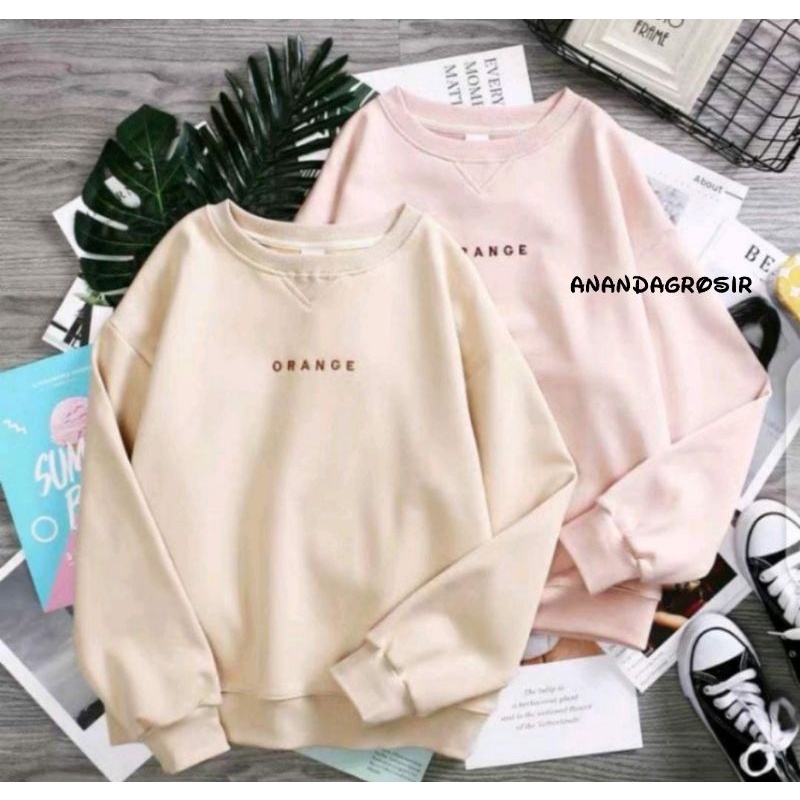 Sweater Pullover ORANGE Sweater Korean Style - Sweatshirt Bordir Wanita
