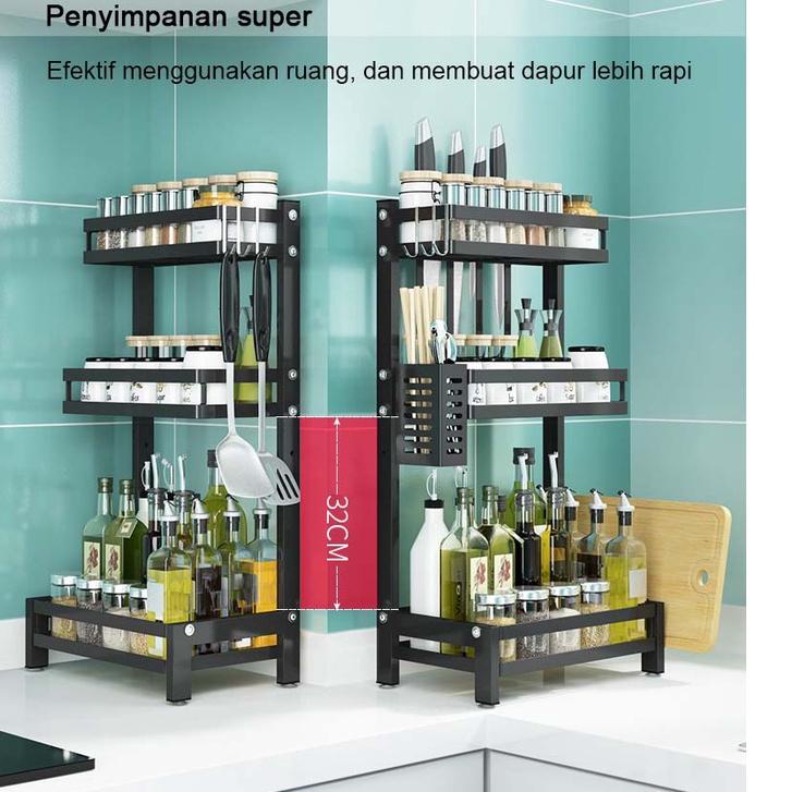 Langsung Beli NETEL Rak Bumbu Dapur Susun Rak Dapur Serbaguna Rak Penyimpanan Stainless Steel 2/3 Susun