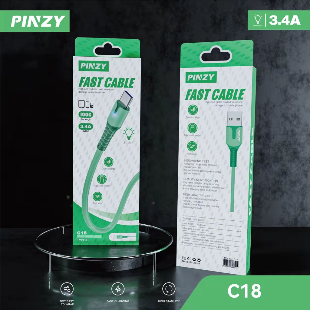 Kabel Data - Kabel Charger PINZY C18 Type C Led Light Fast Charging