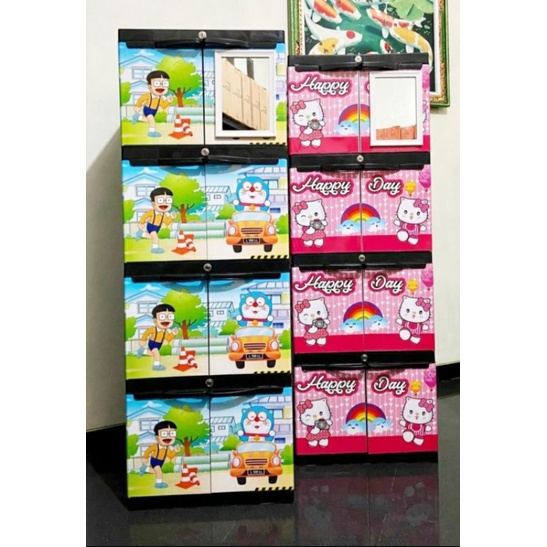 Lemari PLastik Diva / Aquose Mini Susun 4 Karakter + Kaca