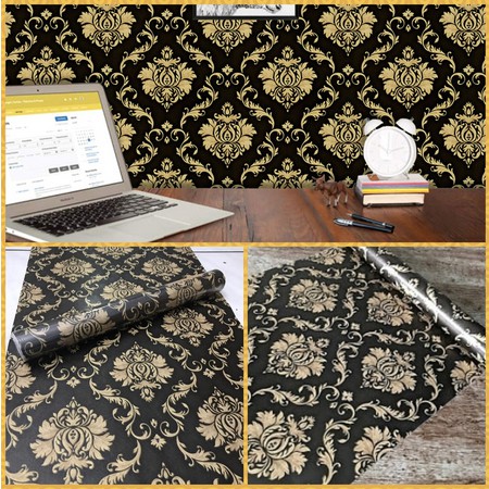 Wallpaper Hitam Batik Gold Uk 45CM X 8M