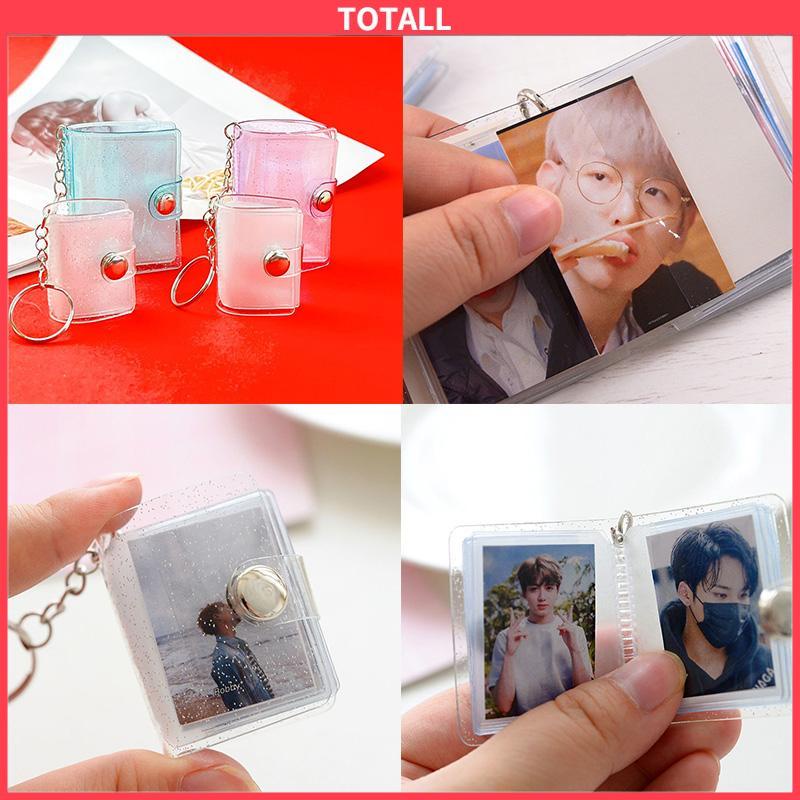 COD 1 &amp; 2 Inch Mini Photo Album 16 Pockets KeyRing Key Ring Shiny Transparent Foto Binder Kecil Card Holder Keychain Gantungan Kunci Jelly Color KPOP Koleksi Ganci pacar memory kenangan hadiah potret -Totall