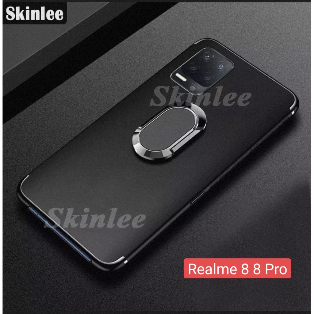 Case Realme 8 8 Pro Tali Lanyard Bening Terbaru Soft Case Armor Black Hitam Ring Premium Mewah Silik