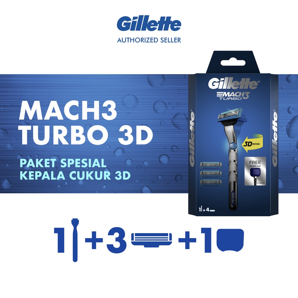 Gillete Mach 3 Turbo 3D Alat Cukur +4 Refill+ Free Cover