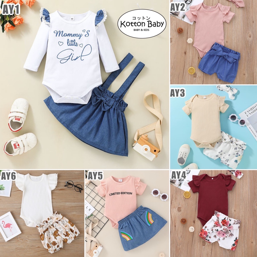 [ISI 2] 0-2 thn JUMPER TOP + CELANA/ ROK SET SETELAN PANTS PENDEK ATASAN JUMPSUIT ROMPER catalog XMY AY