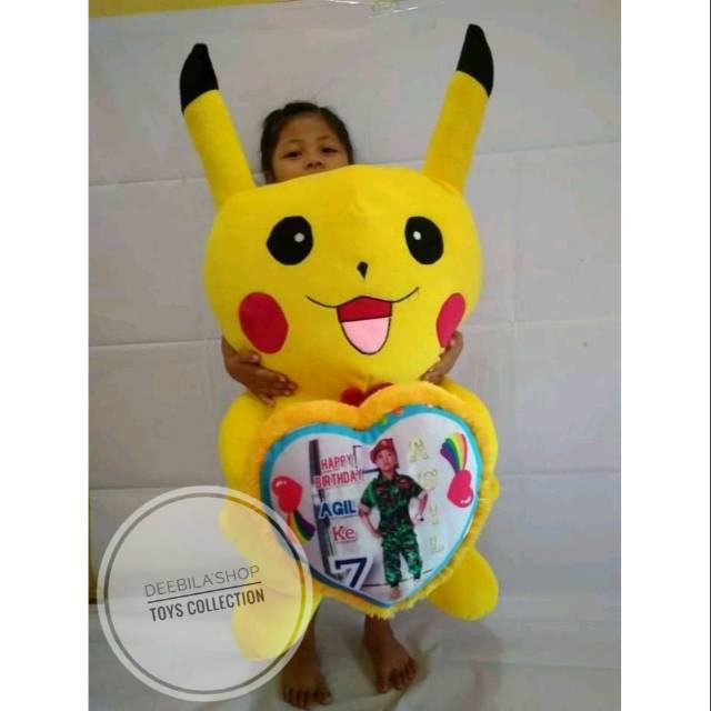 DEEBILASHOP - (BISA PAKAI FOTO) BONEKA PIKACHU JUMBO / BONEKA PIKACHU CUSTOM FOTO / BONEKA PIKACHU M