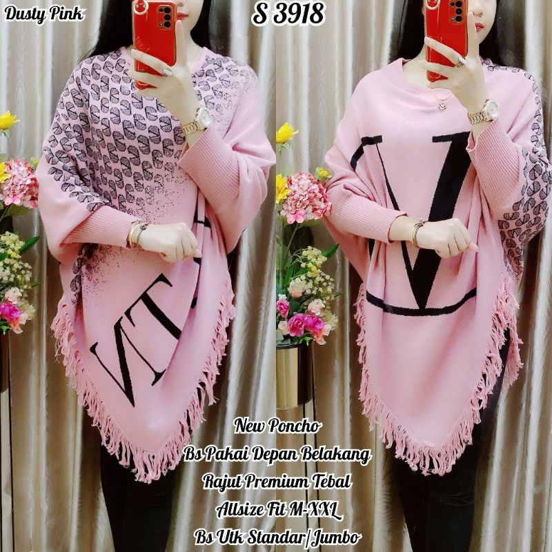 3918 #Atasan Rajut Premium Poncho VLTN
