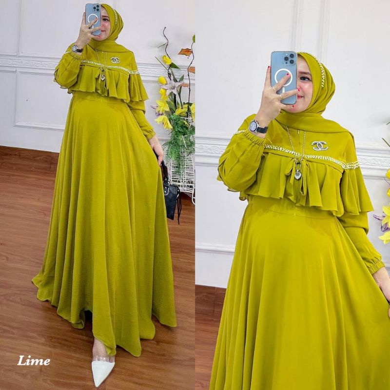 DRESS CERUTY PREMIUM APLIKASI MUSTIARA/ADIKTA DRESS CERUTY BABYDOLL FULL FURRING/MUTIARA DRESS TERBARU/DRESS PESTA/GAMIS CERUTY/FASHION MUSLIM WANITA/FAR MOSLEMSTORE