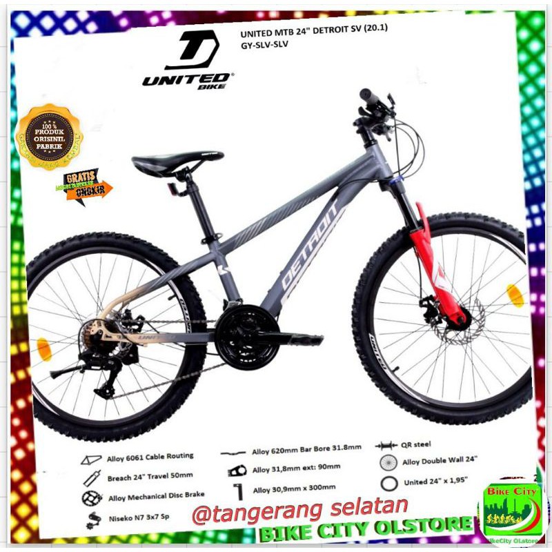 sepeda united mtb 24 inch detroit SV 20.1 21sp AL.Disc  Dikirim StelJadi.