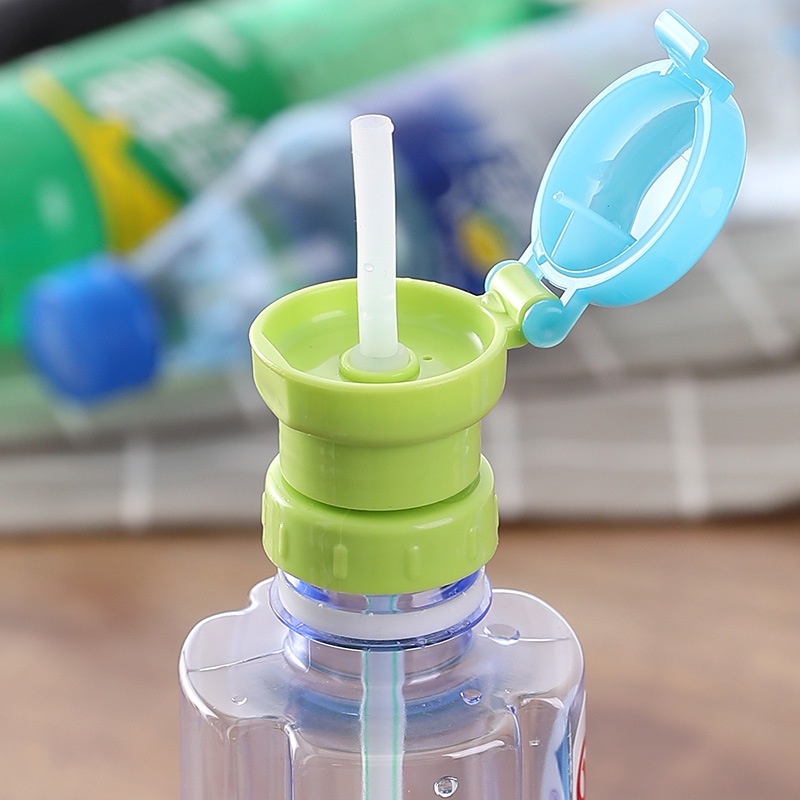 1 Set Kids Water Bottle Cap Spill Proof Juice Soda Water Bottle with Straw Safe Drink Straw Sippy Cap Feeding for Kids