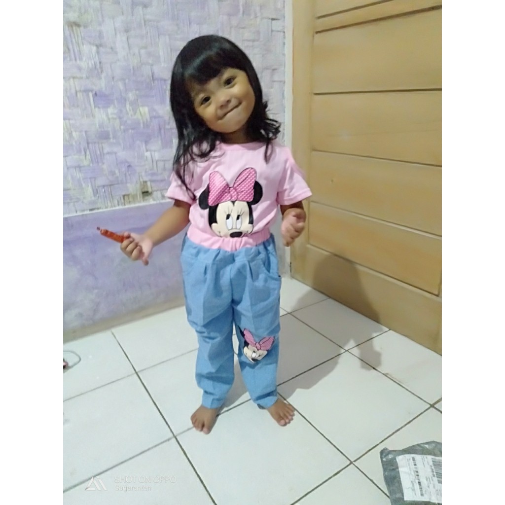 VISION ONLINE-ST STRIPY MINNIE PINKY ANAK PEREMPUAN CEWEK 1 2 3 4 THN MURAH BAJU KAOS SABRINA DENIM