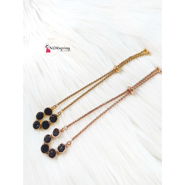 Gelang Serut Mata Hitam Simple Dan Cantik Untuk Wanita Rosegold Dan Gold N310301