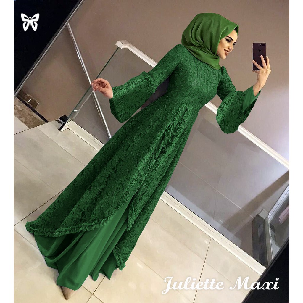 Maxi Gamis JULIETTE XL dan 3XL JUMBO Brukat + Hyget kombi lengan Sifon Berkualitas Terbaru-4