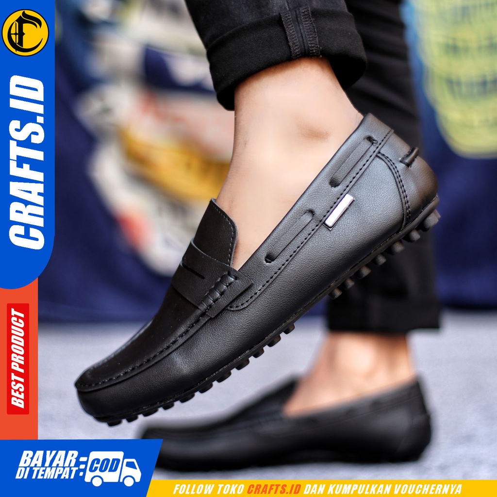 Sepatu Casual Pria Sepatu Slip On Pria Kulit Pu Kerja Kantor Kuliah Kondangan Sepatu Slop Pria Sepatu Hitam Pria CRAFTS IRISH