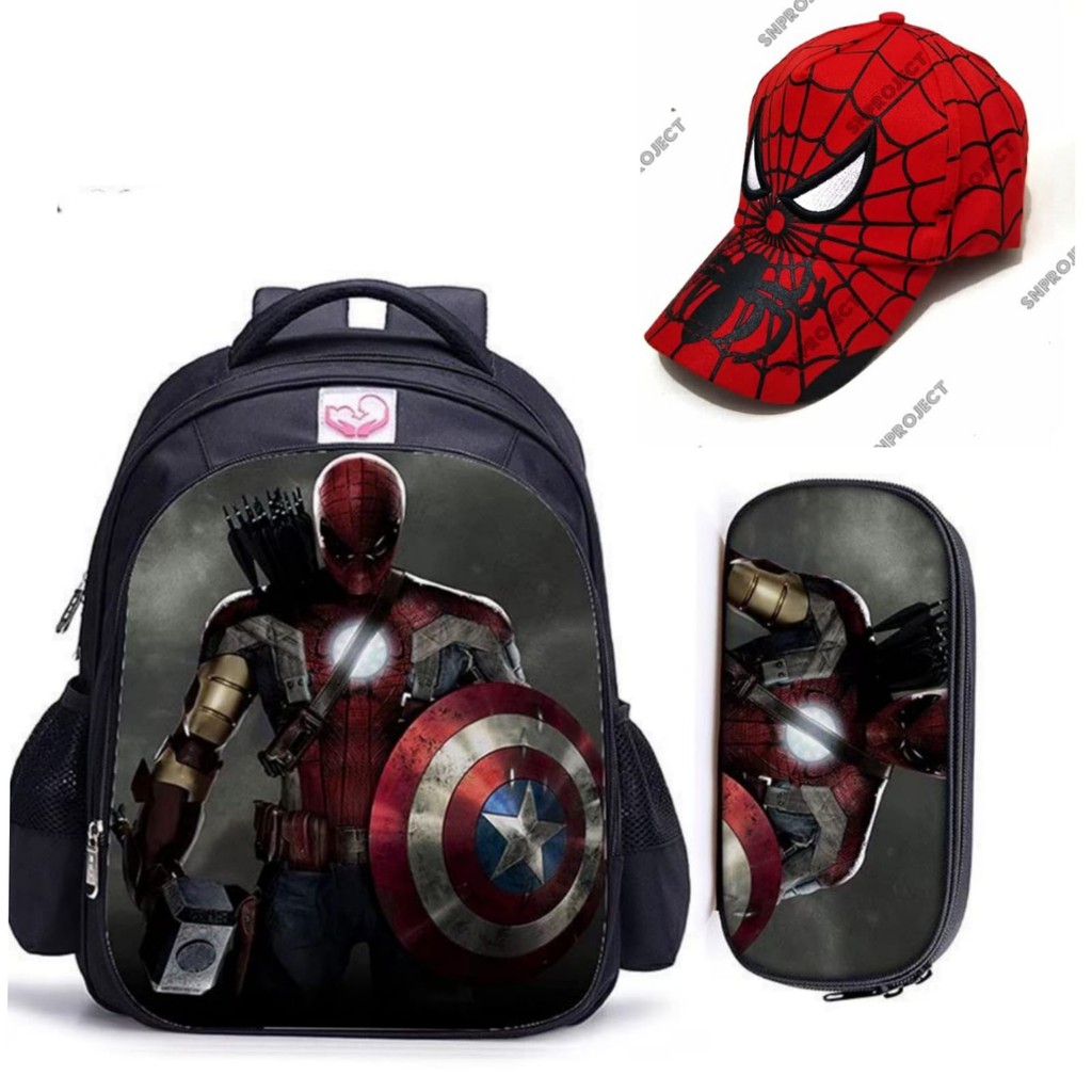 Tas Ransel Sekolah Dan Topi Anak Laki Laki Captain Amerika Paud TK SD