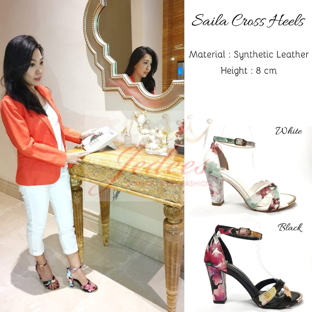 Sepatu Wanita JEDEES SAILA CROSS Sandals Tali / Block Heels / Hak Tahu / Hak Chunky 8cm