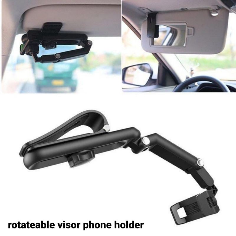 CAR HOLDER Handphone Gps SUN VISOR FOLDABLE 360 ROTATEABLE ORIGINAL -  tempat hp mobil lazypod jepit meja