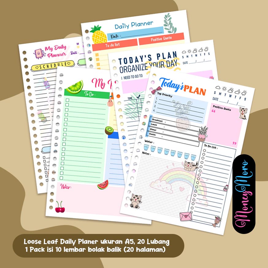 

MoneyMoro Daily Planner Loose Leaf / Kertas Binder A5 20 Lubang