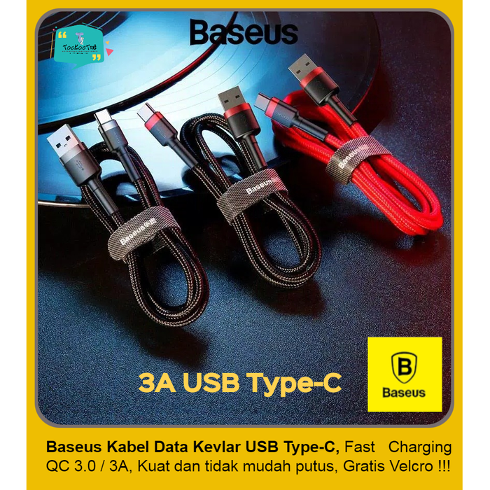 BASEUS Kabel Data Charger Kevlar USB Type-C 3A Fast Charging QC 3.0