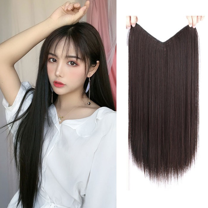 HLU half wig u shape lurus hair clip rambut palsu hair extension - Light Brown