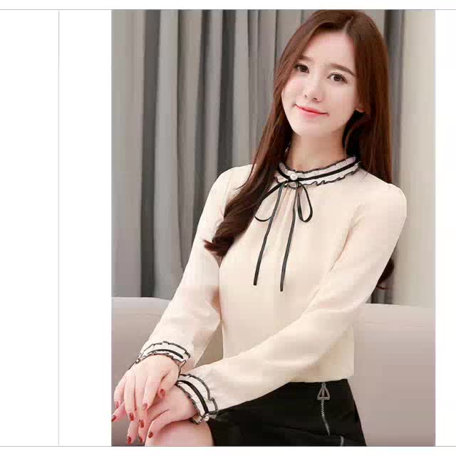 Blouse Lengan Panjang Gaya Korea Variasi Pita Yosephine Blouse Lengan Panjang Gaya Korea Variasi Pita Yosephine